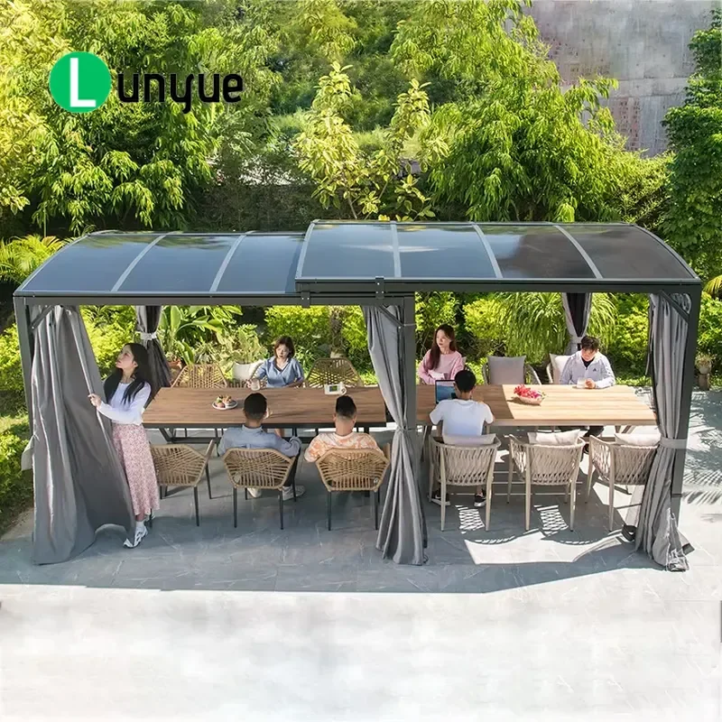 Outdoor Hardtop Gazebo Metal Frame Polycarbonate Roof Pergola Garage Tent Photovoltaic Compatible Durable Sunshade for Garden