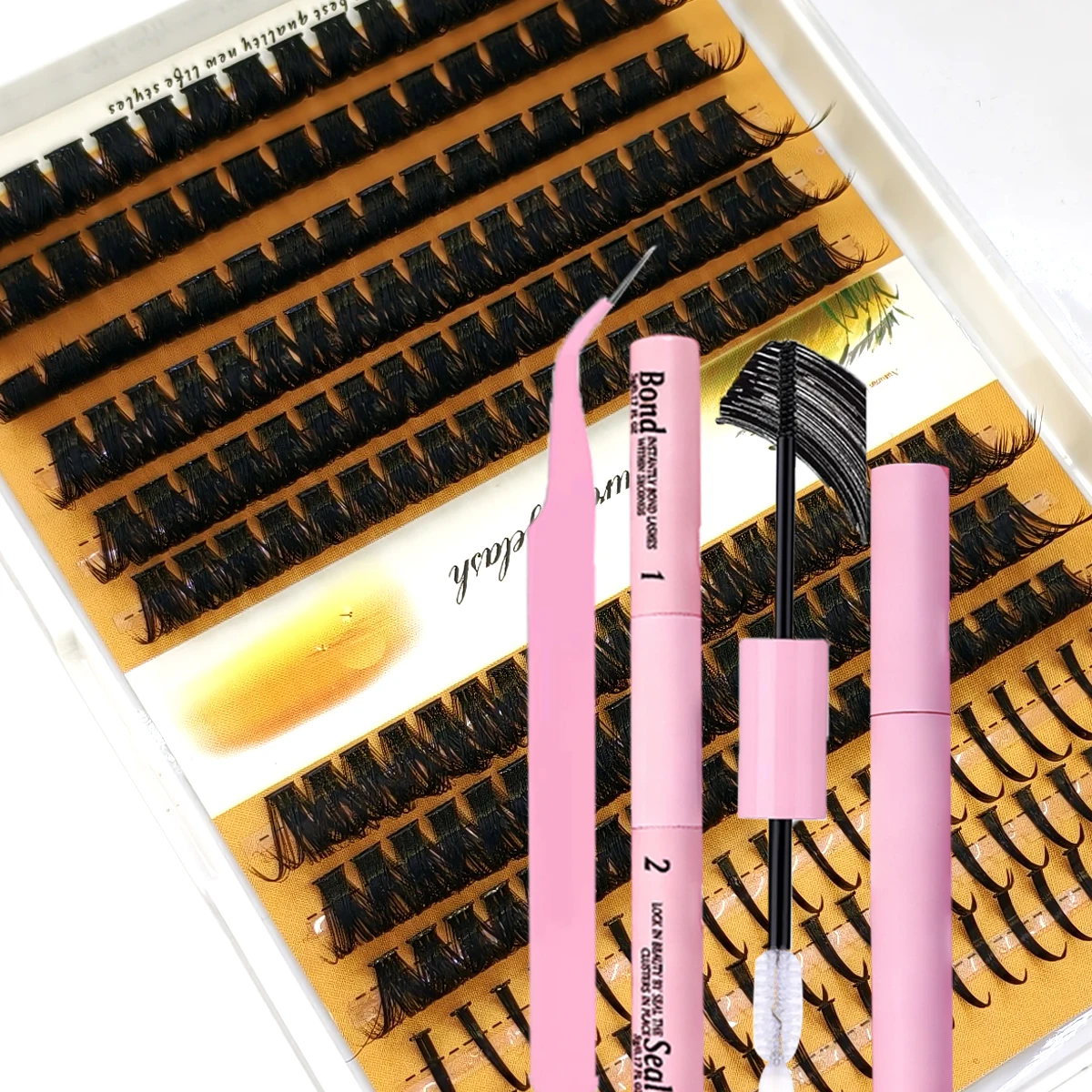 HBZGTLAD 12 صفًا لتقوم بها بنفسك طقم تمديد الرموش D حليقة Spikes60D80D100DMIXC D مع أسود مقاوم للماء لاش السندات وختم ملاقط مقاومة للماء #3