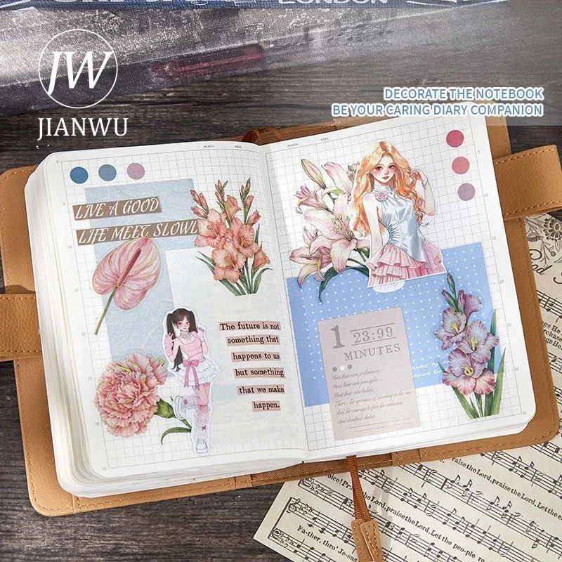 JIANWU Vintage Flower Bloom Bronzing Landscape Material Collage Scrapbooking PET Sticker Creative DIY Journal Stationery view 4
