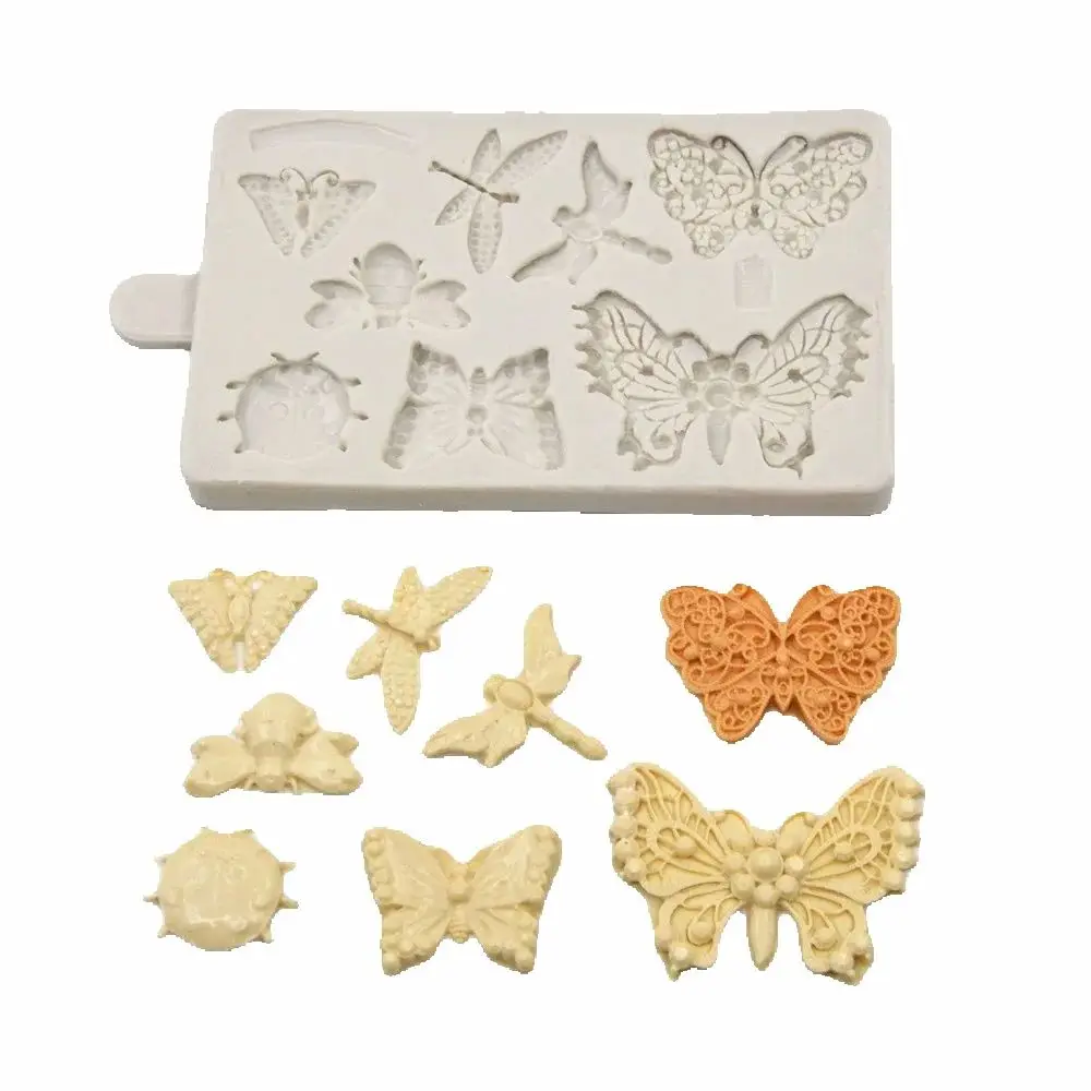 Insect Silicone Fondant Mould Butterflies Bees Dragonflies Ladybugs Icing Chocolate Sugarcraft Candy Decoration Cake Baking Mold