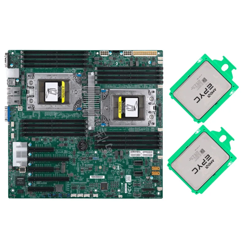 

SuperMic H11DSi Rev2.0 Supermic Dual Socket Motherboard+2x AMD epyc 7532 32 Core CPU, up to 3.3GHz