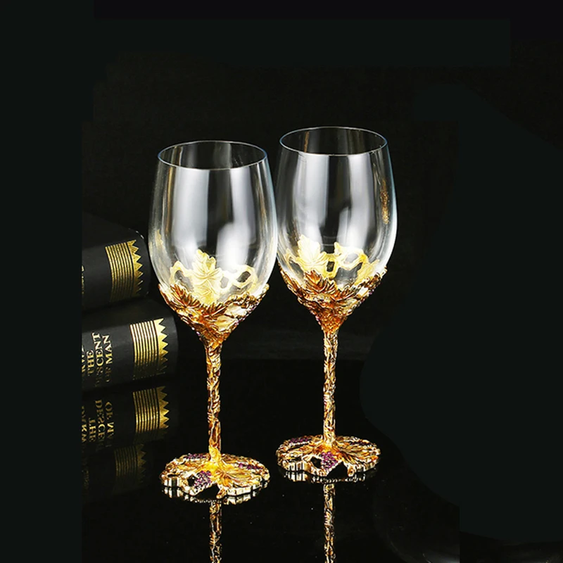 

Gold Goblet Wine Glass Gift Box Flower Vintage Cocktail Glasses Creative Party Funny Crystal Copas De Vino Kitchen Dining Copa