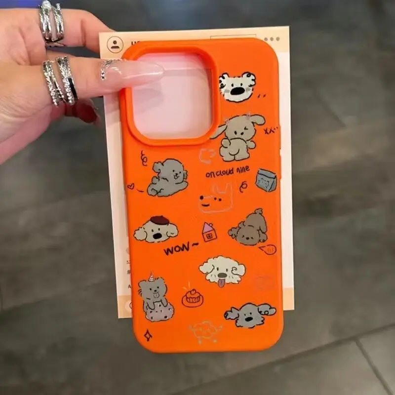 SEIRASSIM cute cartoon puppy orange phone case for iphone 16 pro max 15 14 plus 13 11 12 silicone back cover for iphone xs xr x