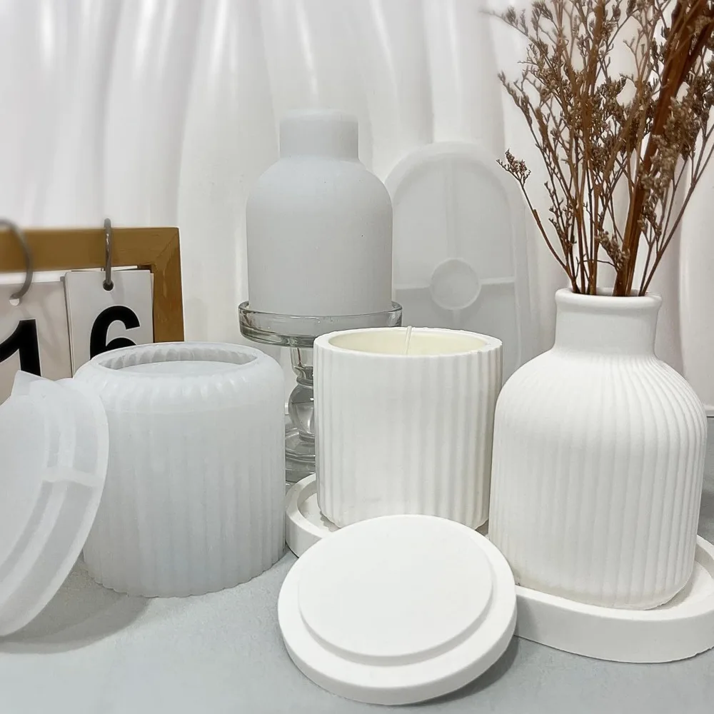 Многоцелевая силиконовая форма для эпоксидной смолы, гипсоцемента, сделай сам, овальный полосатый лоток для хранения, подсвечник в форме лотоса, ваза