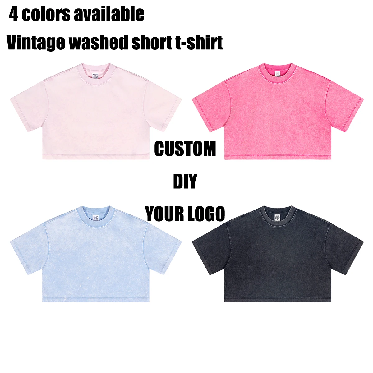 Custom DIY Logo image Vintage Washed Cropped T-shirt Hot Girl Tops Cotton Fashion Summer Womens Tees