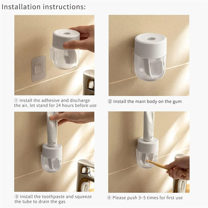 A03I-Toothpaste Dispenser Wall Mounted Automatic Toothpaste Squeezer Dust-Proof Toothbrush Holder Bathroom Accessories Parts Set