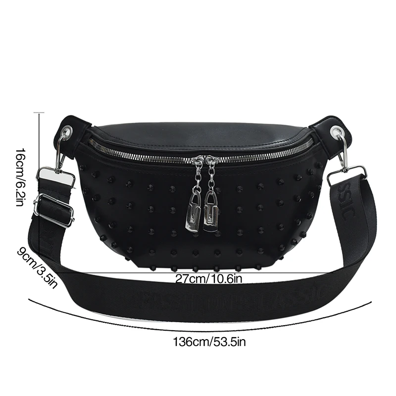 Fashion Waist Bags For Women Rivet Chest Bag PU Leather Shoulder Crossbody Bag Female High-quality Phone Purse Ladies Fanny Pack