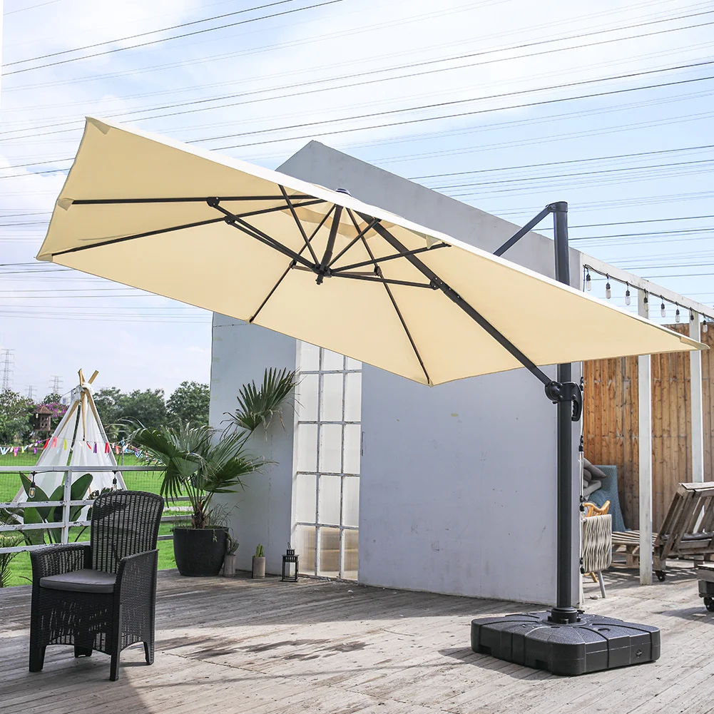 3M Large Garden Roma Tilting Aluminium Cantilever Parasol With Cross Base, Beige