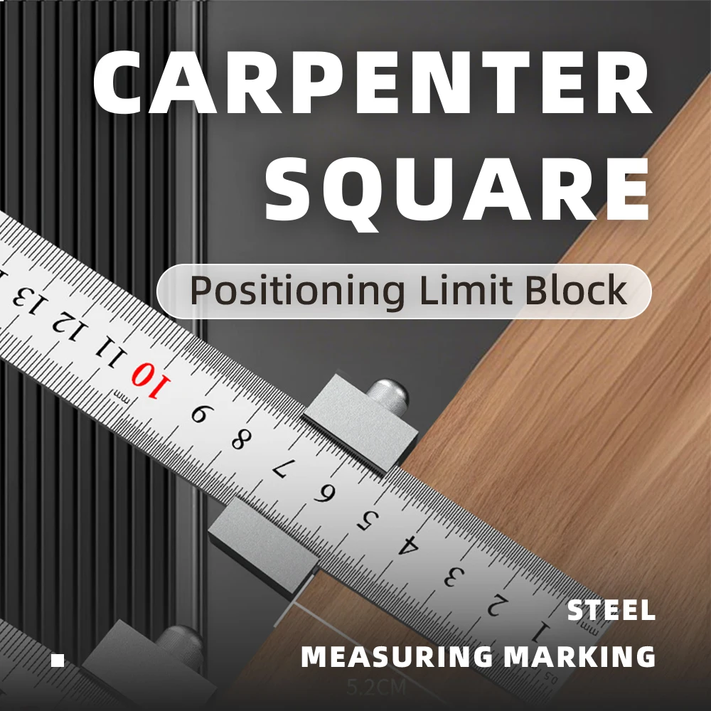 Metal Carpenter Carpentry Square Woodworking Tools Steel Ruler Positioning Limit Block Measuring Marking Gauge Accurate Straight