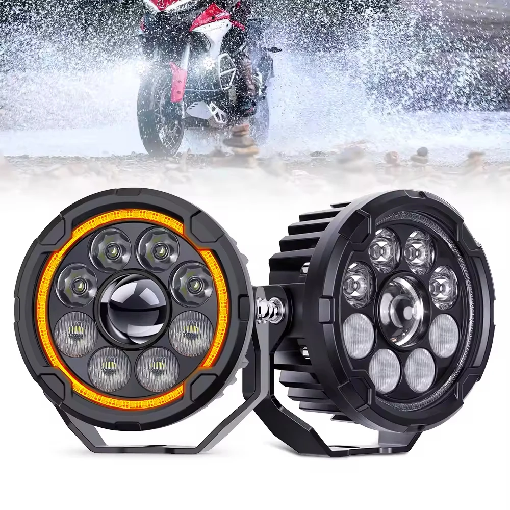 Motorcycle LED Spotlight Hi/Low Beam Motorbike Auxiliary Lights Super Bright External Driving Fog Lamp