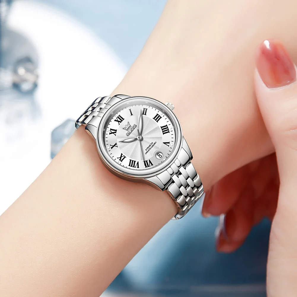 

Новые роскошные женские кварцевые наручные часы OLEVS, простые римские цифровые часы для женщин, водонепроницаемые трендовые женские часы из нержавеющей стали