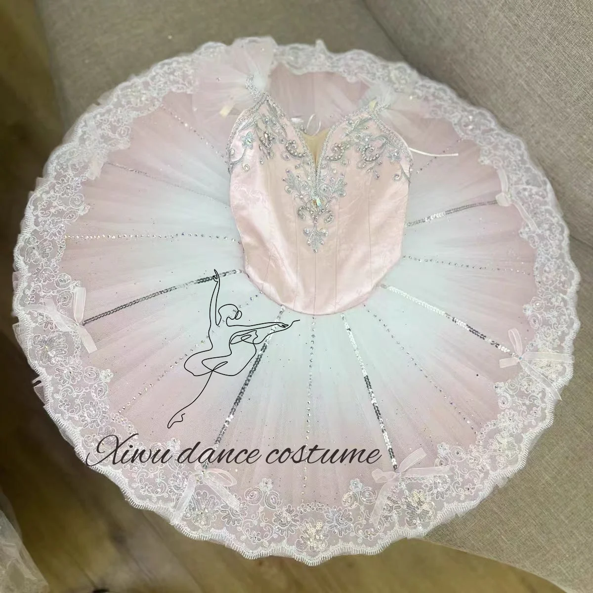 Schwanensee-Ballettkleid, Flower God Dawn Goddess Variation, privater, maßgeschneiderter, blau fließender, funkelnder Diamant-langer Gazerock