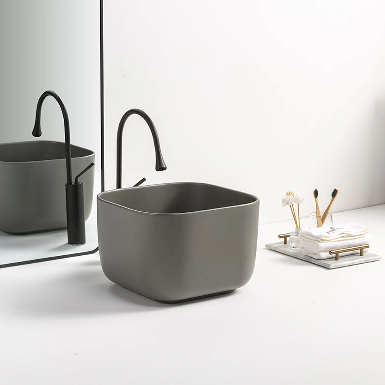 

luxury matte color ceramic art wash basin desktop square ceramic bathroom sink