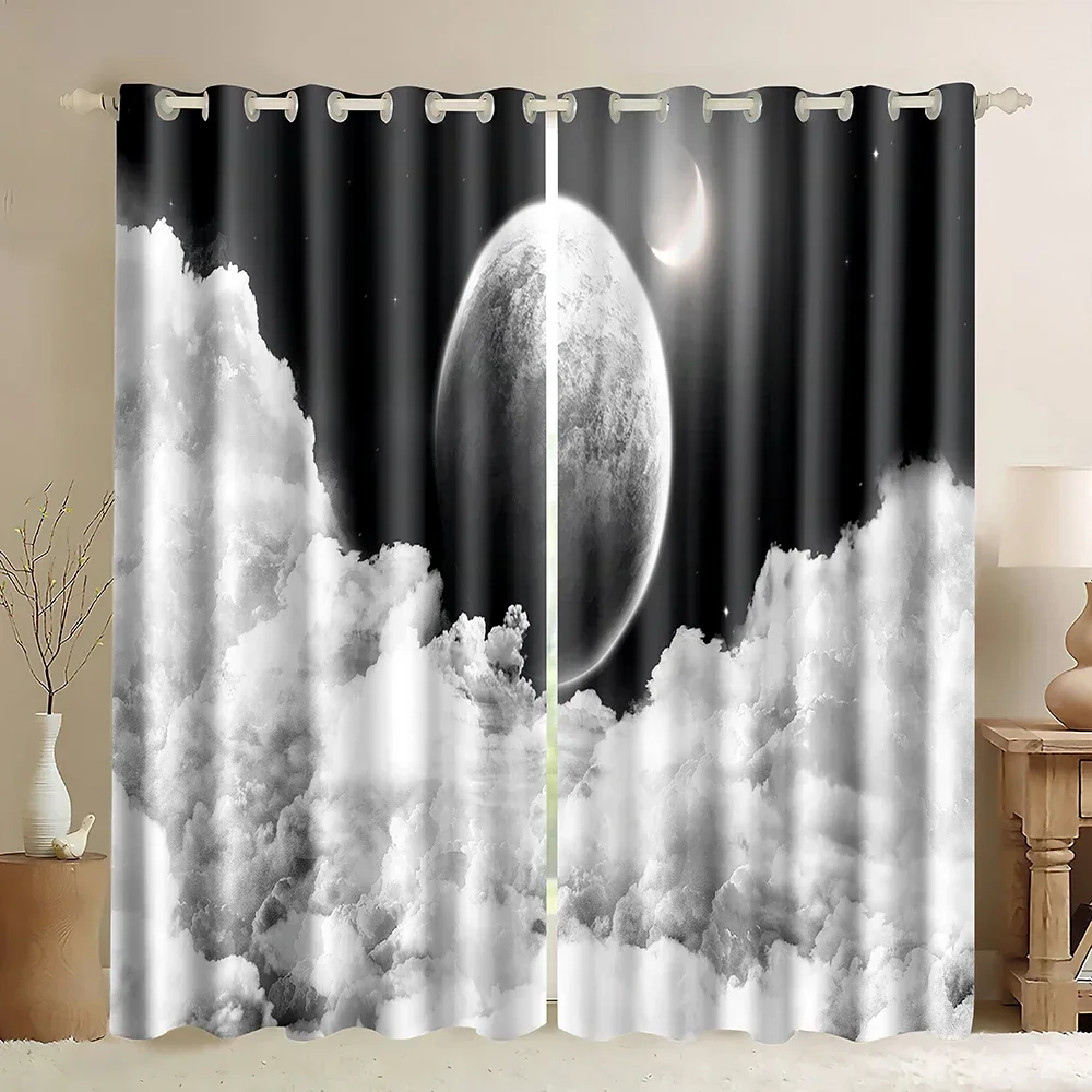 Kids Outer Space Galaxy Window Curtains,Universe Blue Planet Nebula Fantasy Starry Sky Star,Starry Art Printed Blackout Curtains