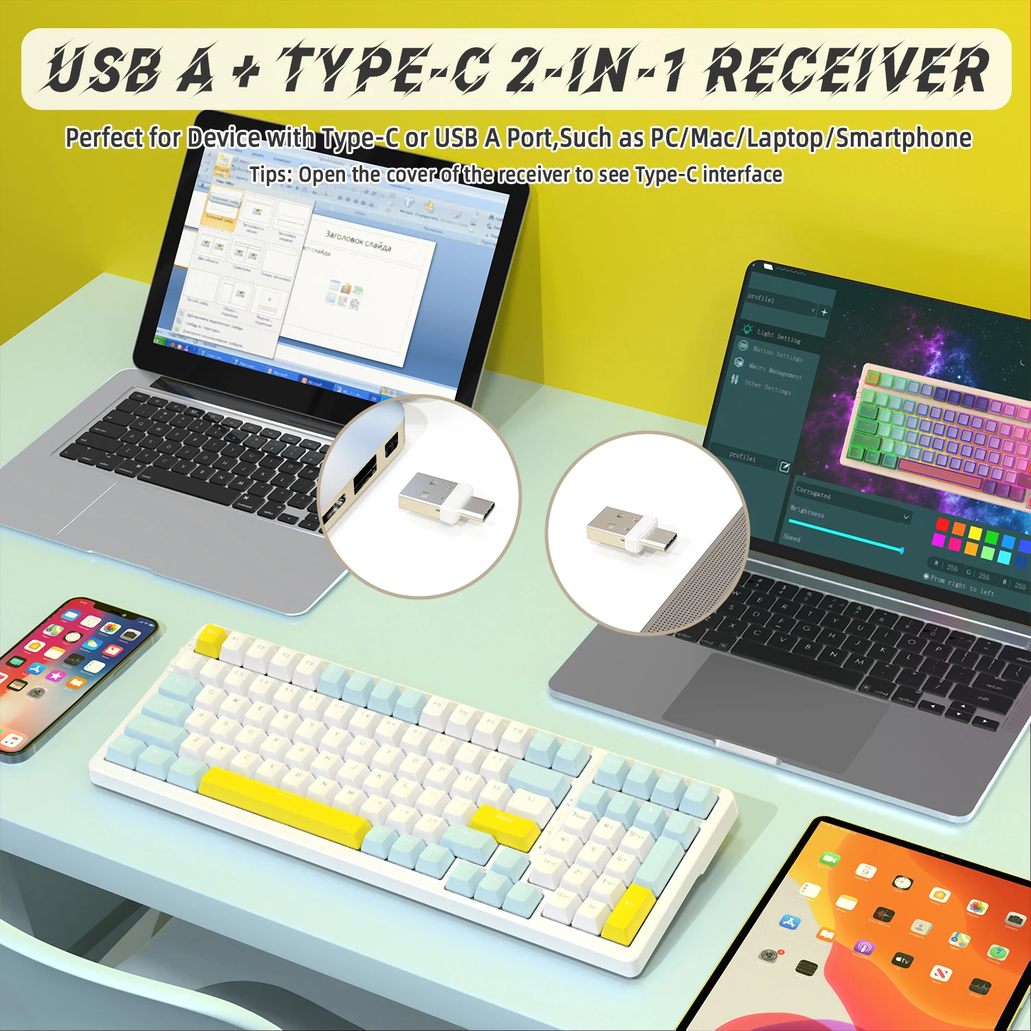 لوحة مفاتيح ميكانيكية لاسلكية K96، جهاز استقبال ثنائي الوضع 2.4G/BT5.0 2 في 1، 100 مفتاح مفاتيح حمراء قابلة للتبديل السريع Gamin #3