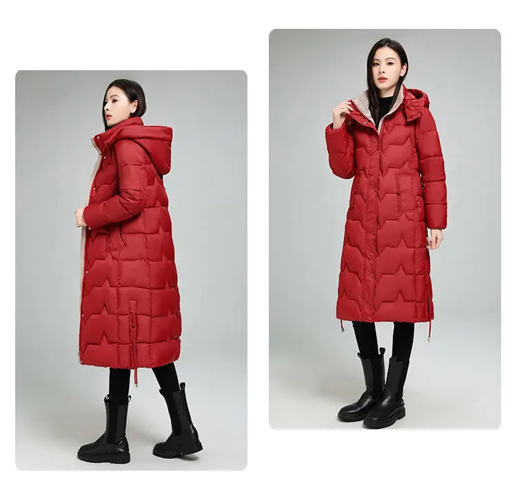 Female Long Down cotton Jacket 2026 Autumn Winter New Fashion Thicken Hooded Coat Women's Windproof Puffer Long Parka Overcoat