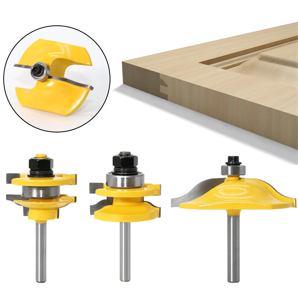 3PCS 8mm Shank Rail & Stile Router Bits-Matched Standard Ogee Door Knife Woodworking Cutter Tenon Cutter for Woodworking Tools