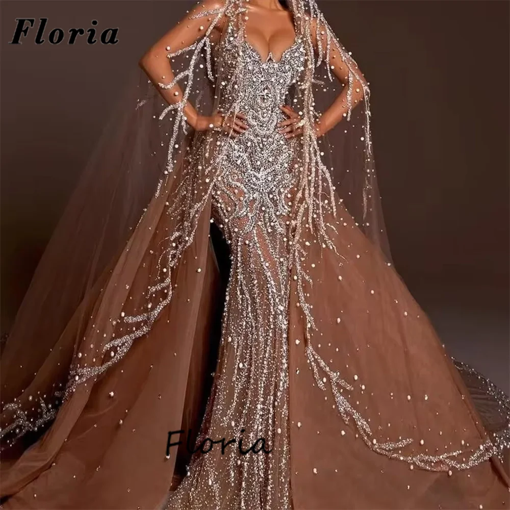 

Haute Coutures Dark Champagne Mermaid Prom Dresses With Detachable Skirt Beaded Pearls Evening Dress Customized Party Gowns 2026