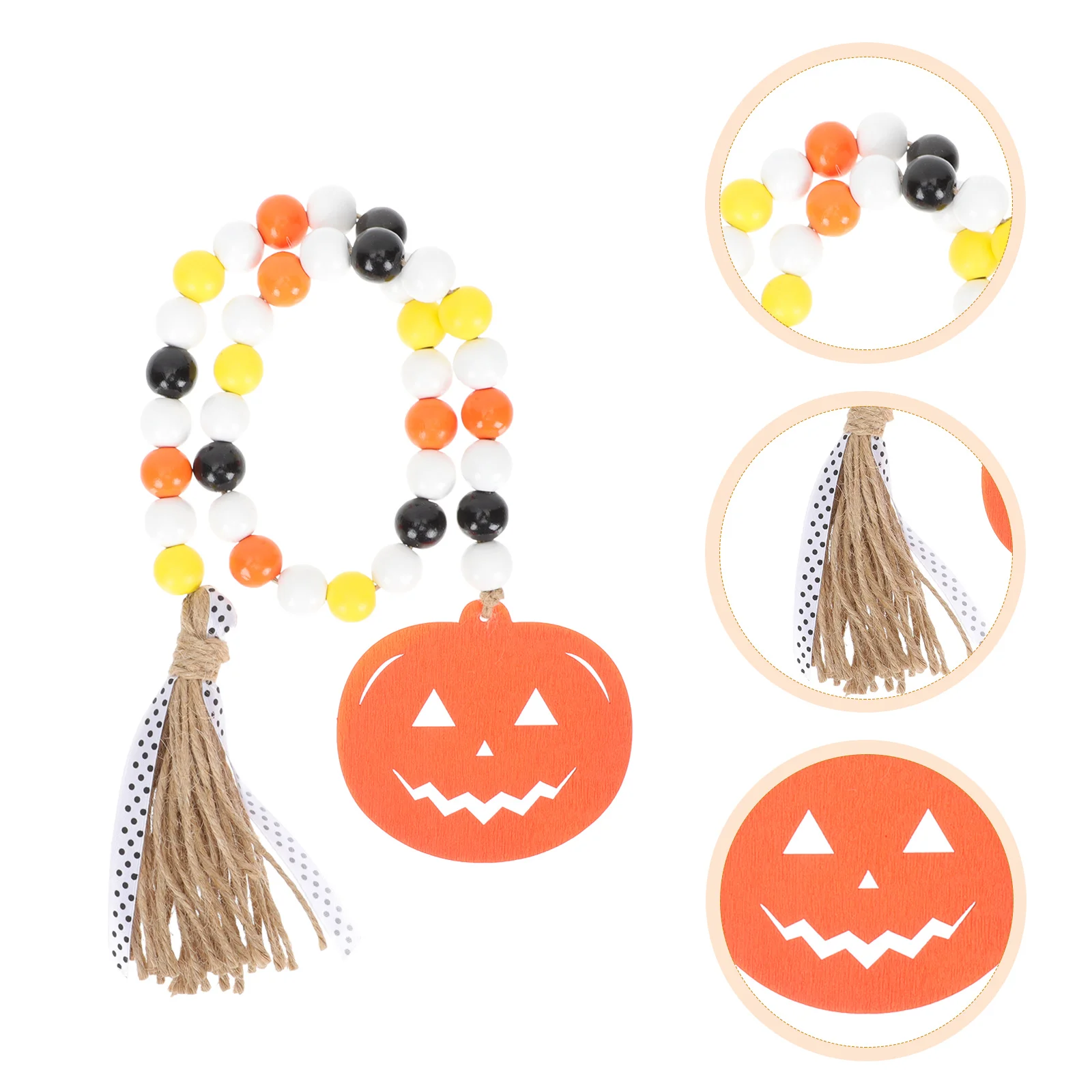 

Pumpkin Ornaments Halloween Wooden Bead Garland Rustic Wall Hanging Decor for Home Fireplace Window Shelf Restaurant Store 3D