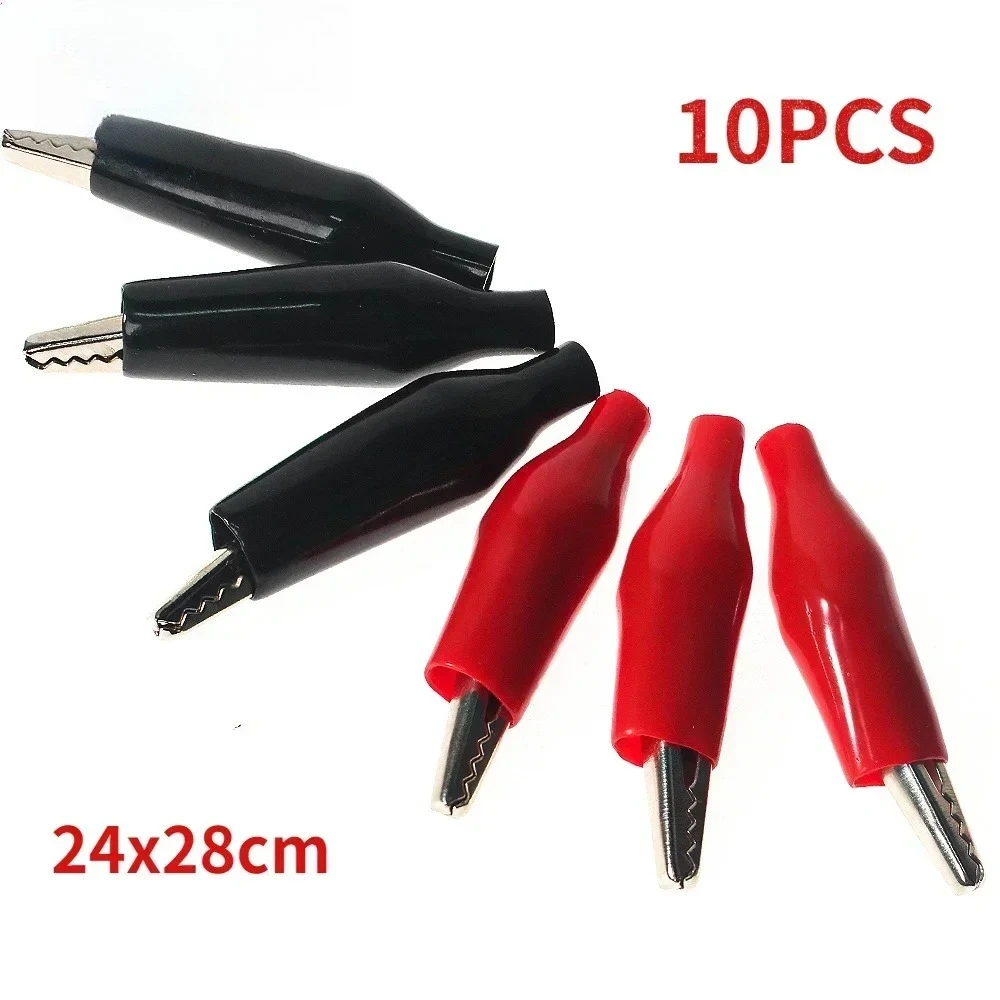 10PCS Insulated Alligator Clip Test Leads 24x28mm Red Black Alligator Clips Electrical Test Clips for Electronics