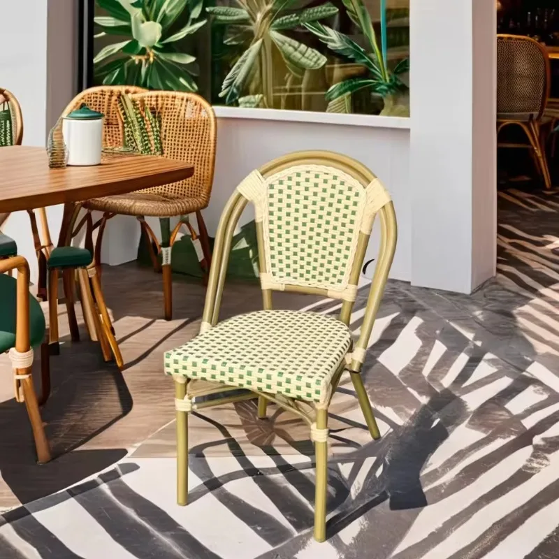 Modern terrace rattan chairs stackable outdoor aluminum frame furniture garden park