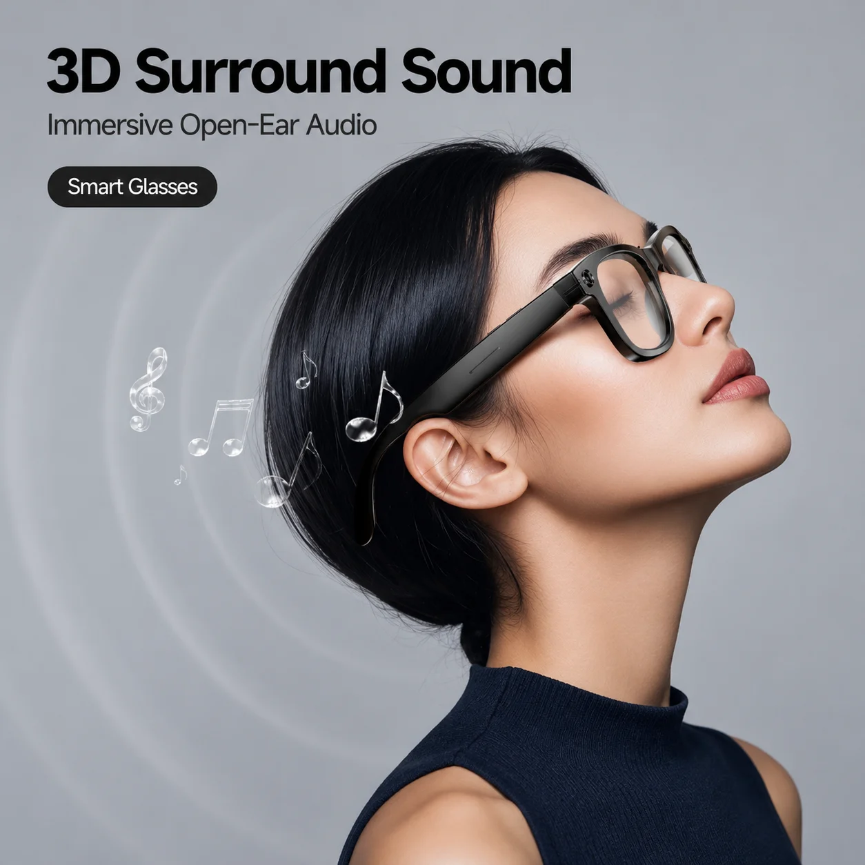 W610T AI Camera Smart Glasses 8MP 32MP Interpolated 4K HD Anti-shake Video Record WiFi Transfer Hands Free First Person Vlog