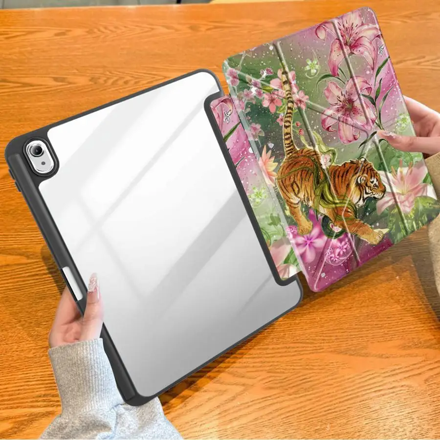 Pink Lily Tiger With Pen Slot Cover Tablet Case For Samsung For Galaxy Tab S10+ A11 Plus S10 S6 Lite 10.4 inch A8 2022 S7+ S8+