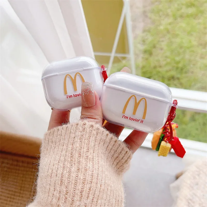 Custodia con ciondolo per hamburger carino per AirPods 4 Airpod 1 2 3 Pro Pro2 auricolari Bluetooth scatola di ricarica custodia protettiva per auricolari