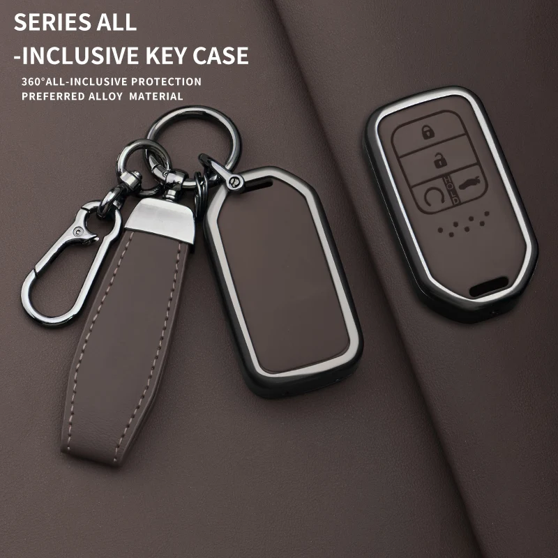Zinc Alloy Leather Car Key Case Cover For Honda Odyssey Pilot Civic Jazz City Vezel HRV BR-V  high quality Car Key Accessories