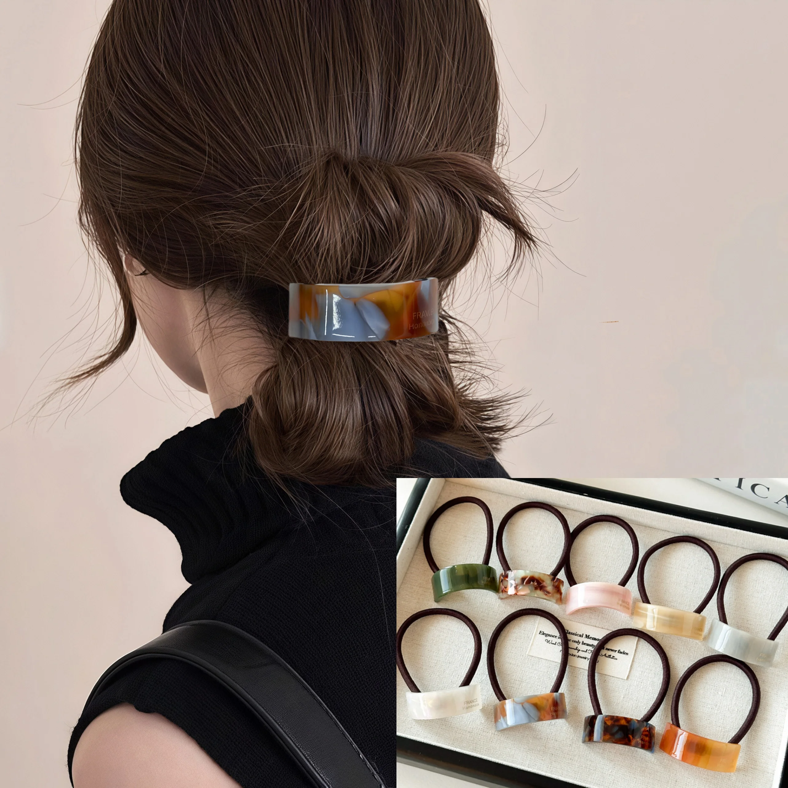 Korean Acetate Rectangle Hair Ties Fashion Elastic Hair Bands Scrunchies Headbands For Women Ponytail Tie Ropes Hair Accessories