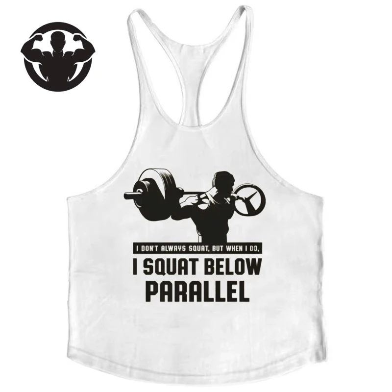 2025 Neue Stringer-Weste „Squat Below Parallel“ mit Langhantel-Grafik – Herren-Sportshirt aus Baumwolle für Fitness, Muskelaufbau und Training