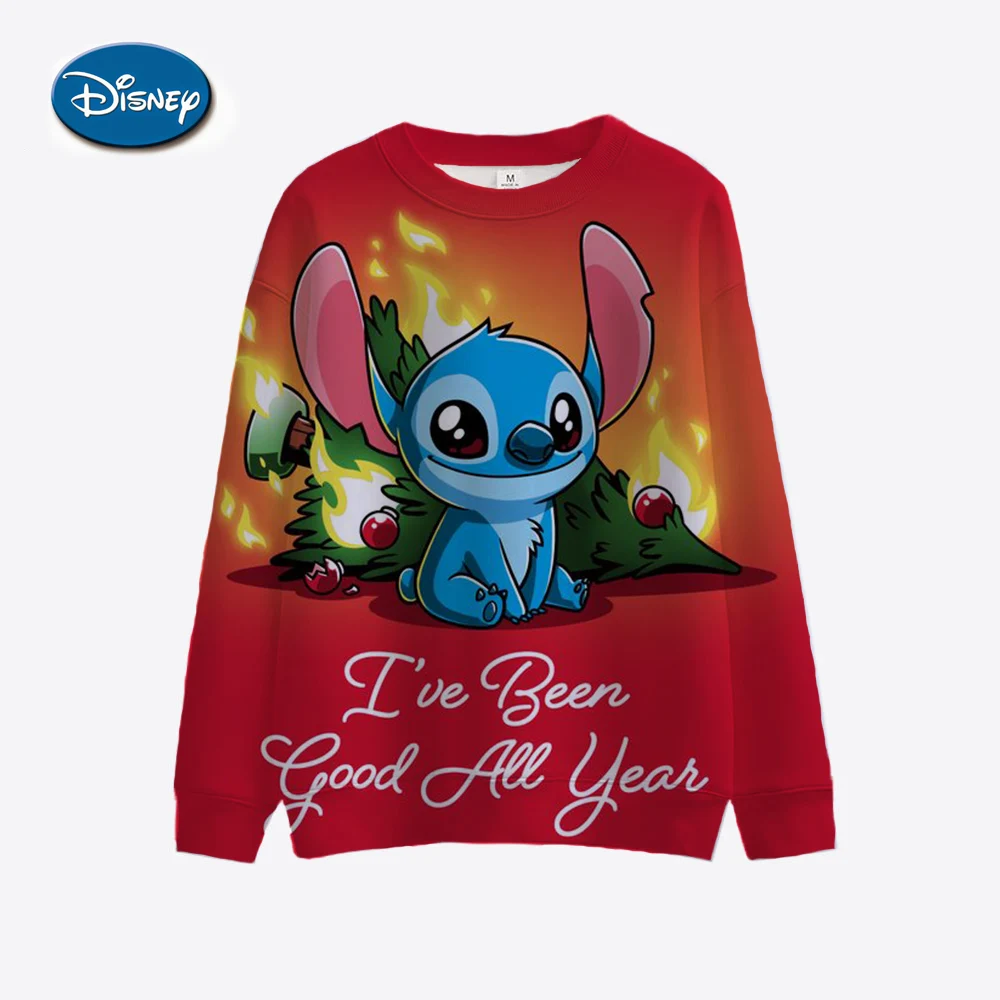 Disney Cartoon Lilo&Stitch Couple Short Sweater Women\'s/Men\'s Thin Autumn Sweater Women\'s Christmas Costume Animation New Hot