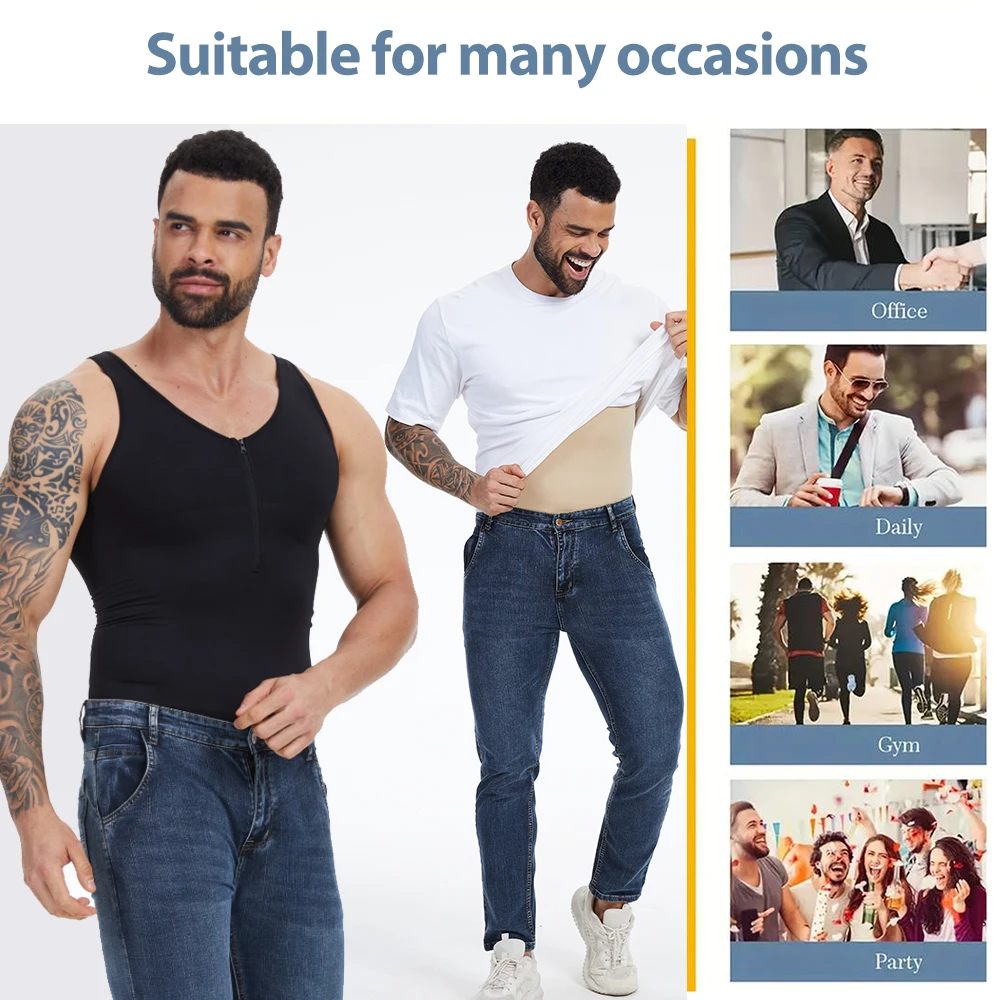 Zipper Sleeveless Bodysuit Men Full Body Shaper Compression Undershirt Shapewear Tummy Control Faja Para Hombres Slimming Vest