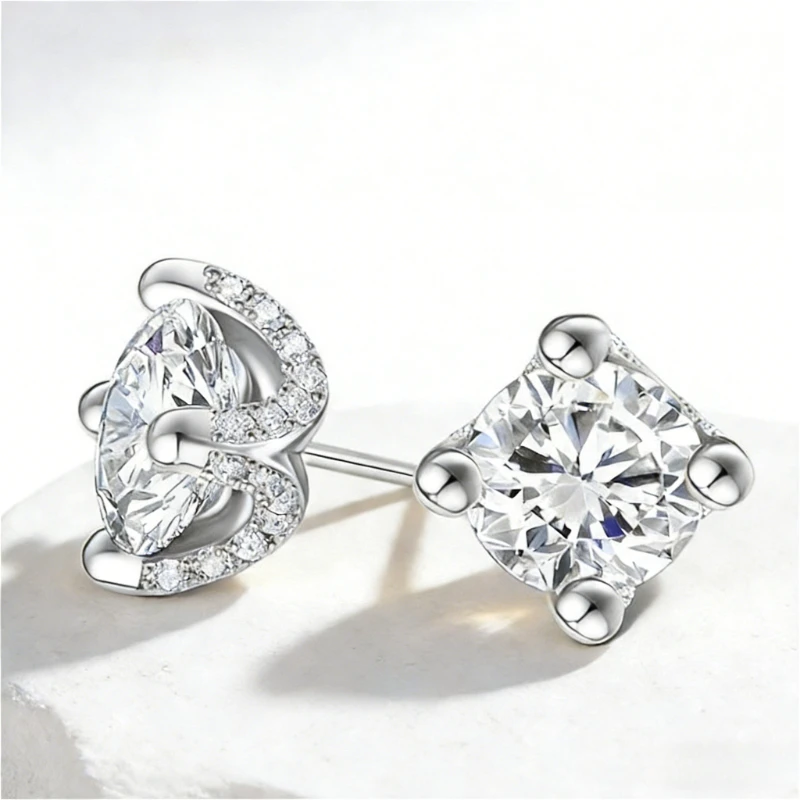 S925 Silver 1 Carat Moissanite Eternal Classic Heart-Shaped Earrings Simple and Luxurious Holiday Gift for Wife and Girlfriend