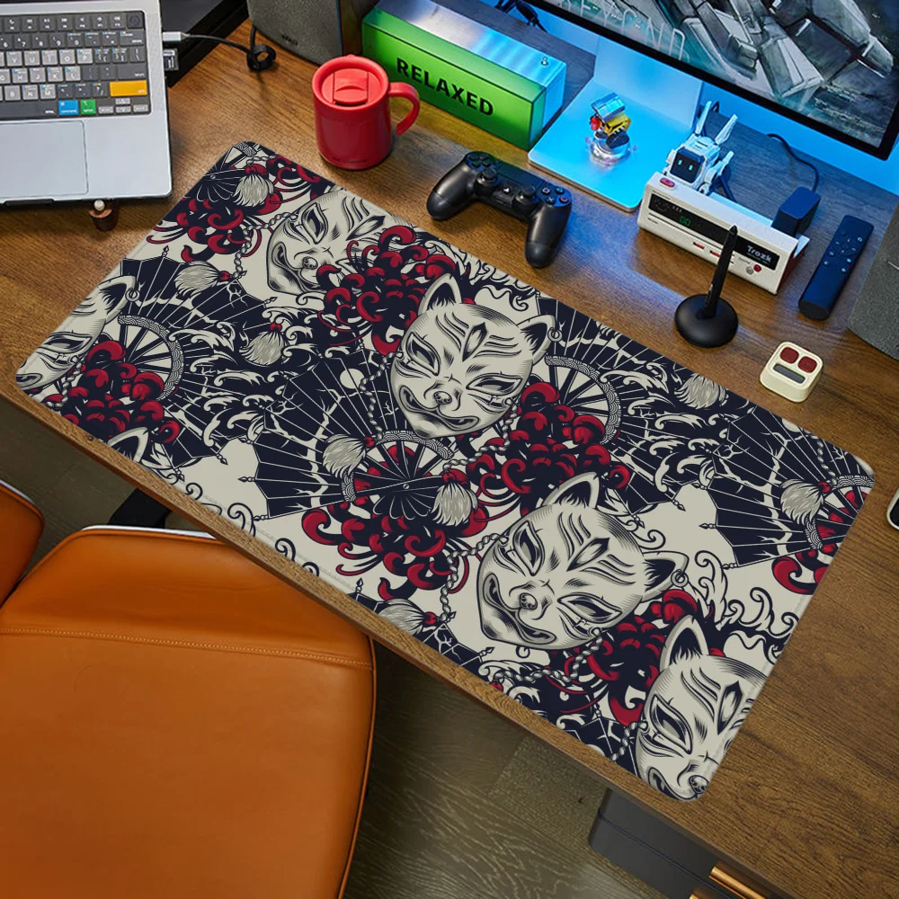 Gamer Desk Pad Kitsune Mask Gaming Pc Setup Accessories Computer Table Mouse Pads Mousepad Anime Mat Large Mats Office Xxl Mause