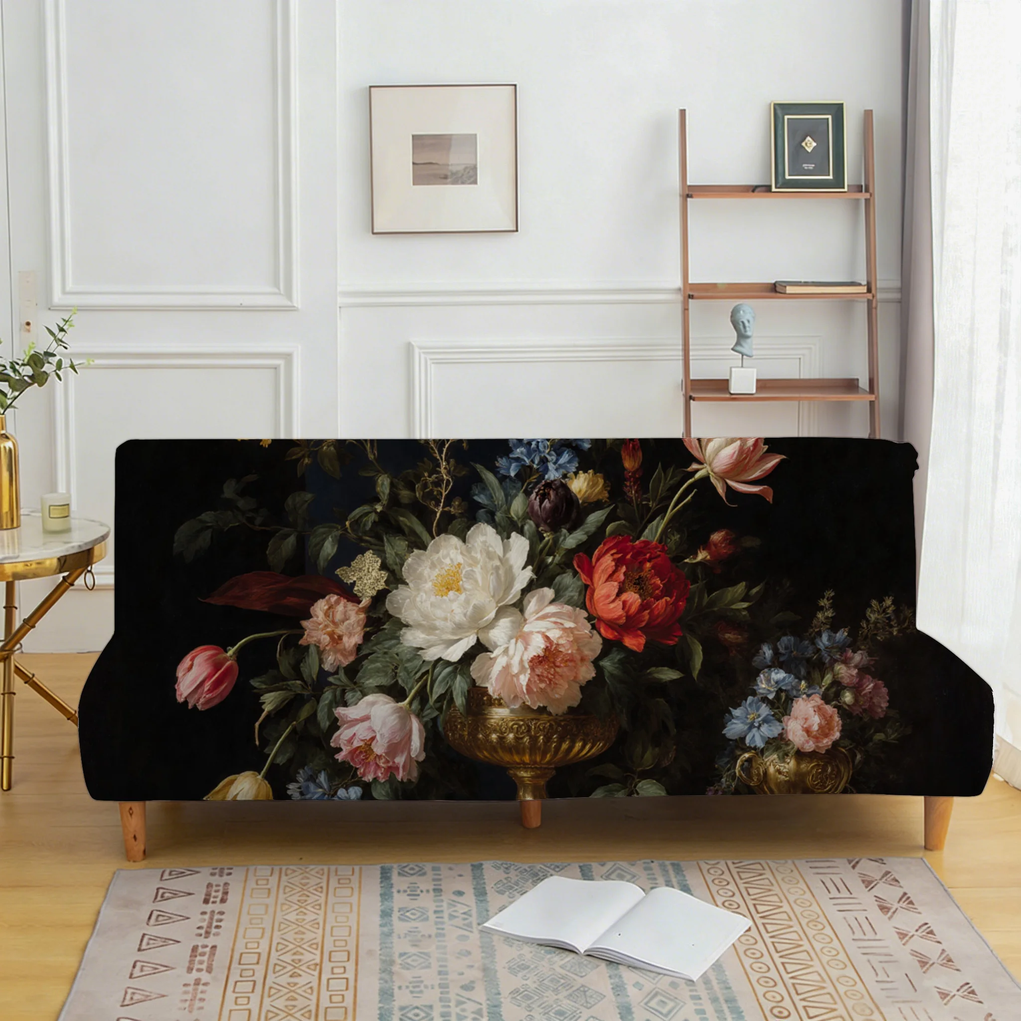 Vase floral printing elastic sofa bed cover, living room sofa bed cover, dustproof machine washable sofa bed cover
