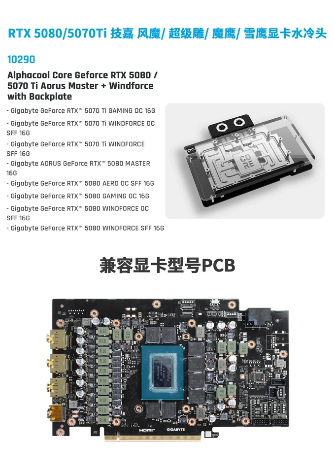 acgカード　　R050 Alphacool Core GPU Water Block Serve For Gigabyte GeForce RTX 5080