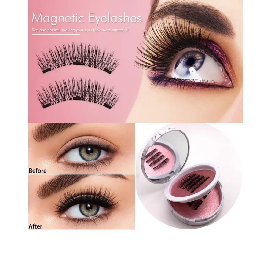 4 pezzi 3 ciglia finte magnetiche + 8 pezzi 2 mezze ciglia magnetiche doppia scatola con applicatore a specchio set riutilizzabile per trucco occhi di bellezza