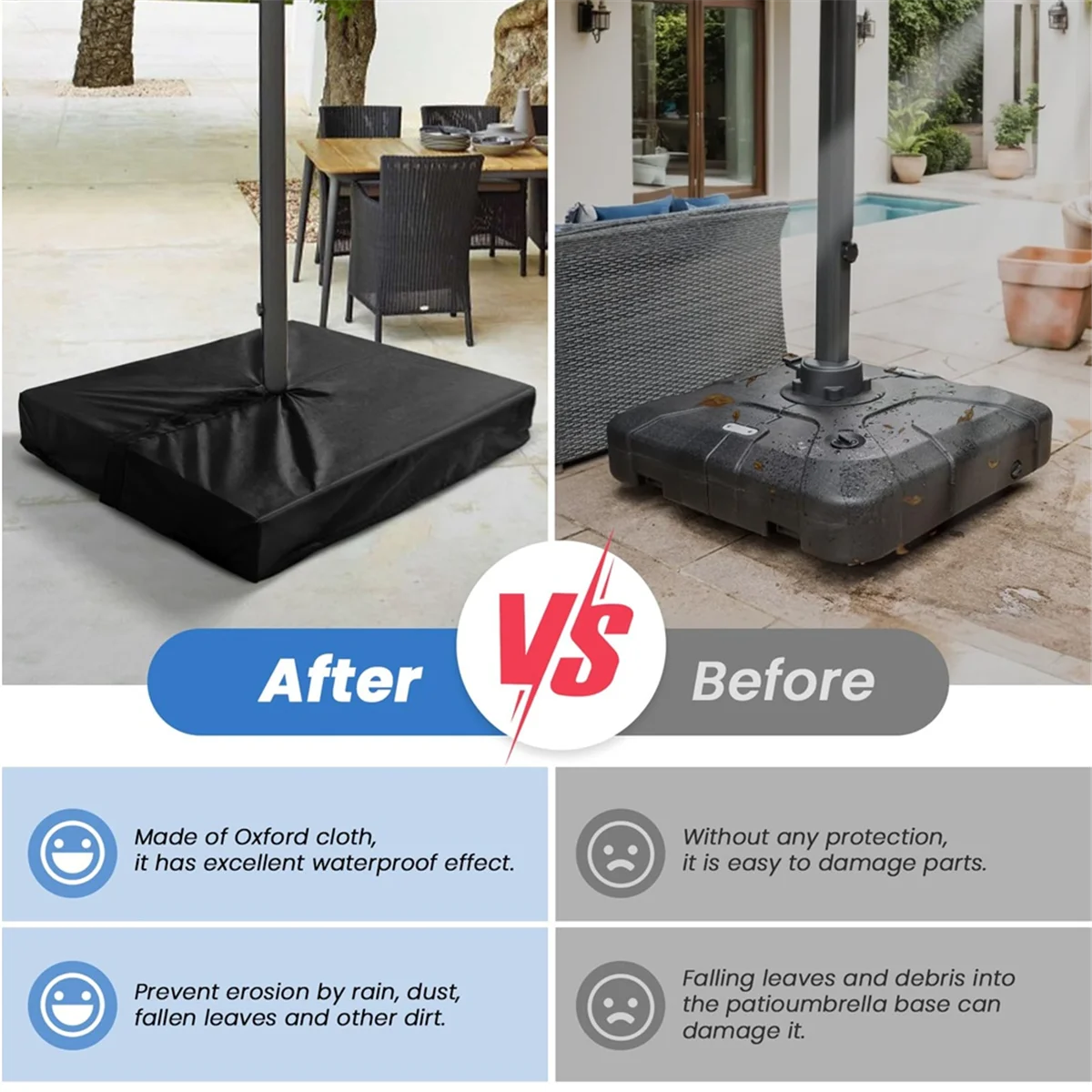 

ABTX Крышка для основания зонта для патио для основания зонта на открытом воздухе, сверхмощные, наружные квадратные крышки для подставки для зонтов (черные)