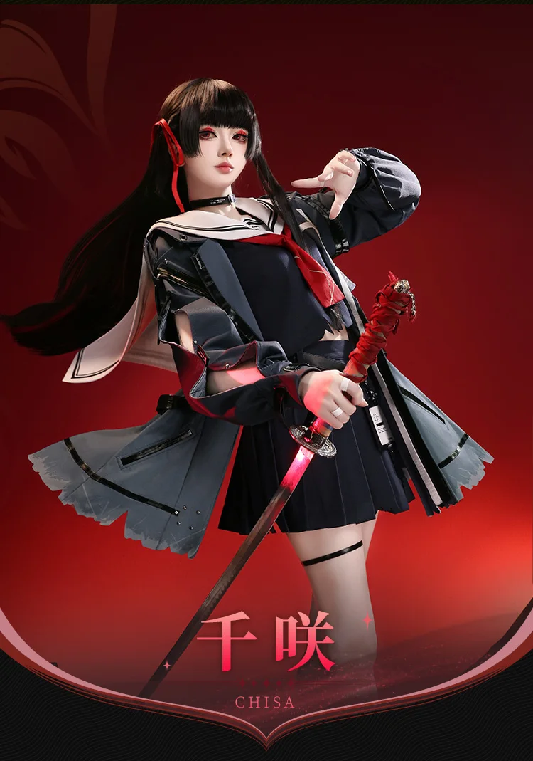 새로운 게임 Wuthering Waves CHISA 코스프레 의상 할로윈 크리스마스 역할 놀이 S-XL 여성 드레스 코트 일본 선원 유니폼