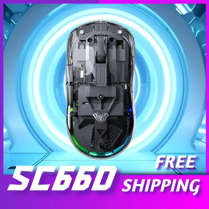 AULA SC660 ماوس بلوتوث لاسلكي شفاف اتصال ثلاثي الأوضاع خفيف الوزن قابل لإعادة الشحن 10000 ديسيبل متوحد الخواص لعبة رياضية إلكترونية #1