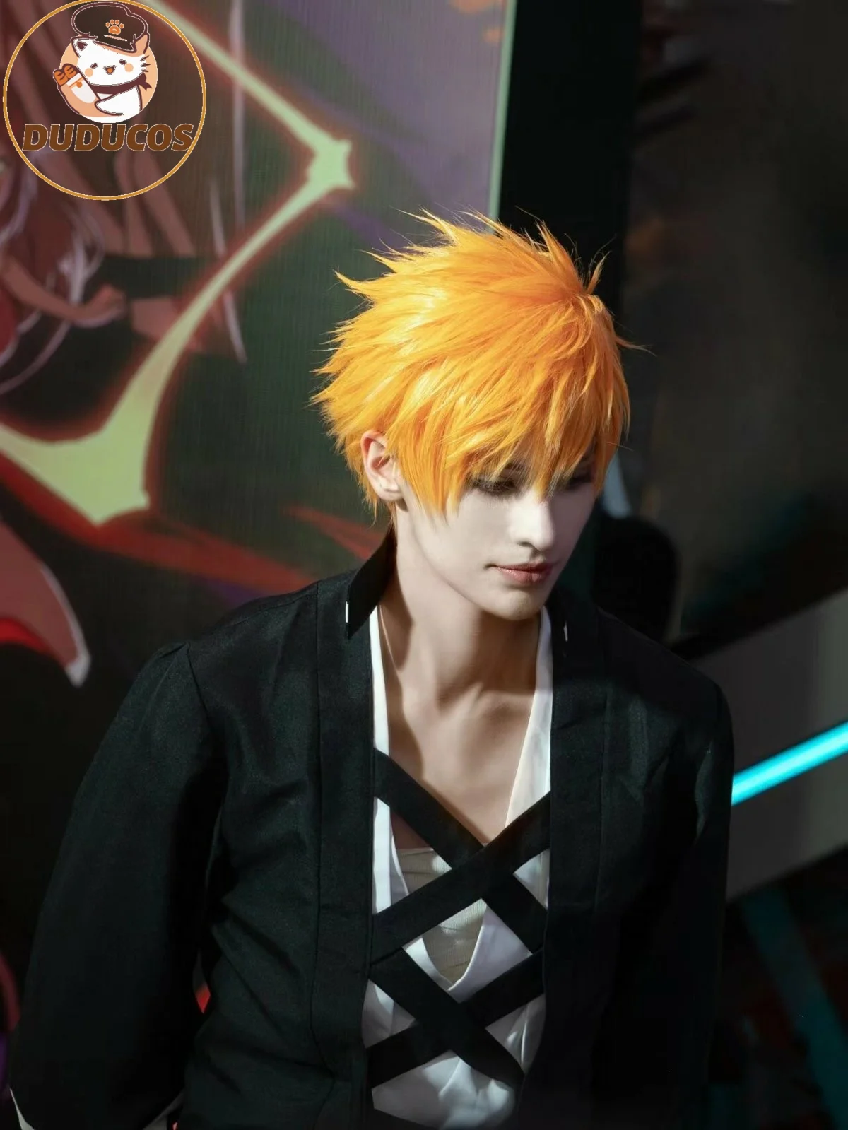 Anime Bleach Cosplay Costumes Kurosaki Ichigo Handsome Cool Black Role Play Robe Clothing for Men and Women Cosplay