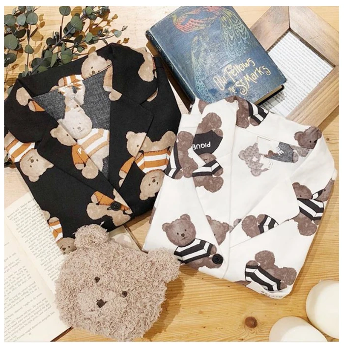 Japan Pique Bear Printed Cotton Sanded Lounge Wear Peach Skin Pajamas GP Home Wear Night  Shirt Style Sleepwear