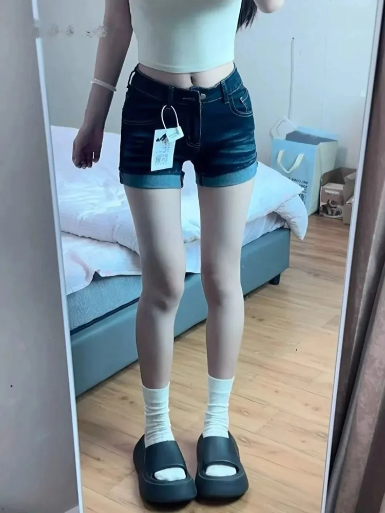 American Vintage Wash Denim Shorts New Spice Girls High Waist Slim Mujer Pantalones All-match Bodycon Hot Sell Pantalone