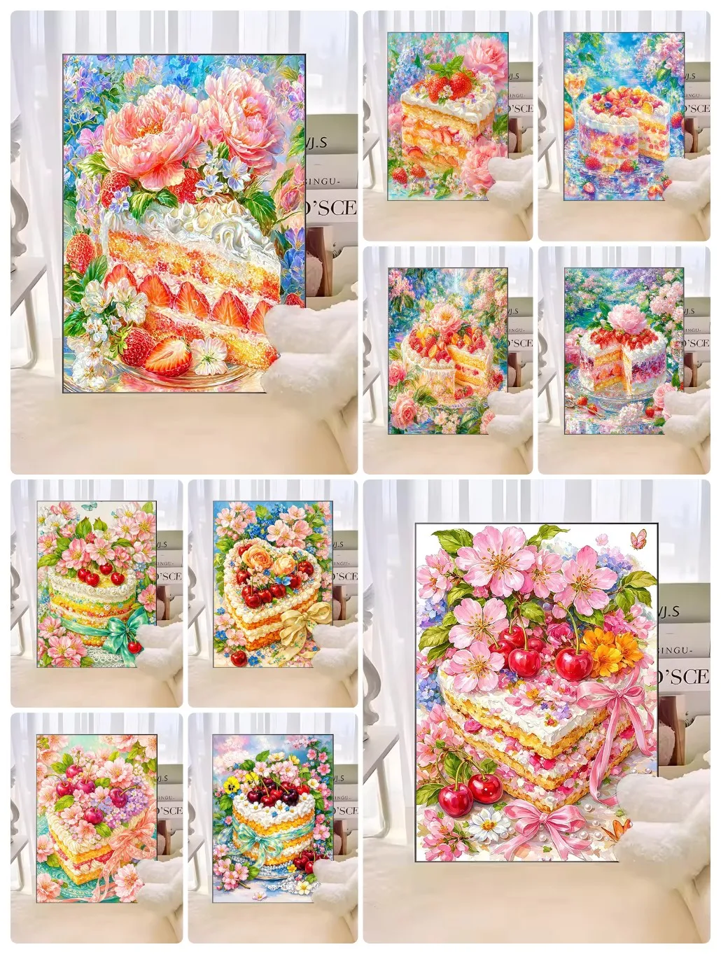 Diamantmalerei, Frucht-Kuchen- und Blumen-Mosaik, handgefertigtes Kunstwerk, vollständige Rund-/Quadrat-Diamanten, ideal für Anfänger, ein exquisites Geschenk, zur Dekoration für zu Hause.