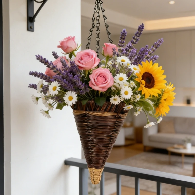 Plastic Imitation Weaving Flower Pot Outdoor Hydroponic Flowerpots Garden Decoration Hanging Flower Basket high quality