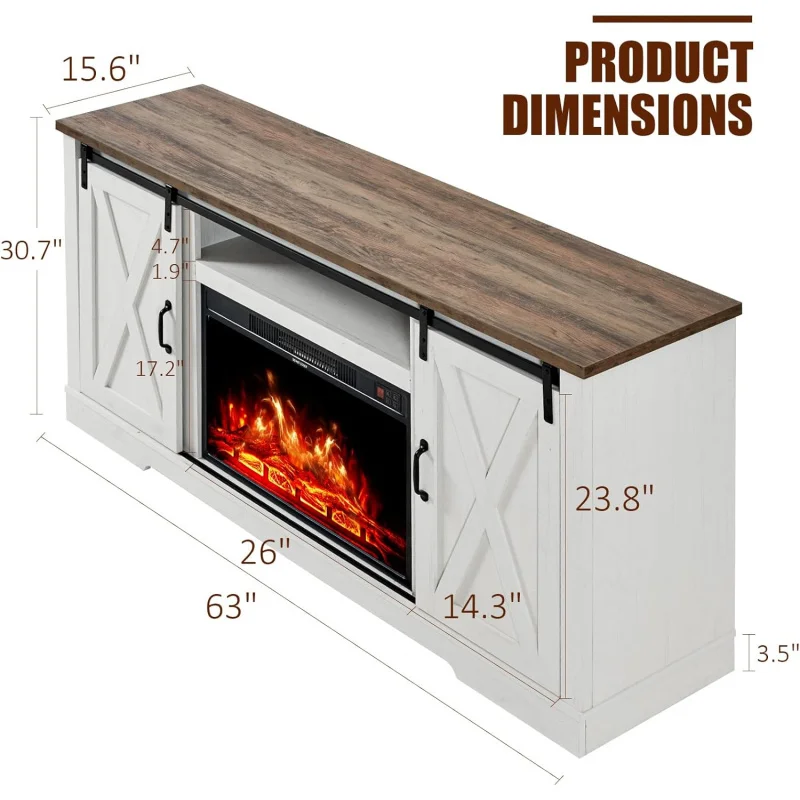 fireplace TV Stand with Sliding Barn Door for TVs up to 73