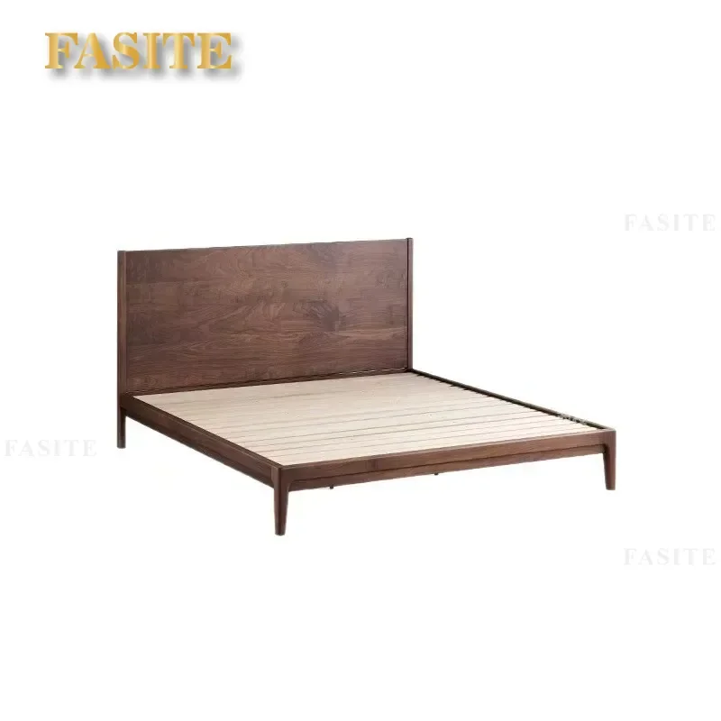 For 1.8m Double Bed North American Black Walnut Solid Wood High Backrest Simple Floating Bed Frame for Master and Guest