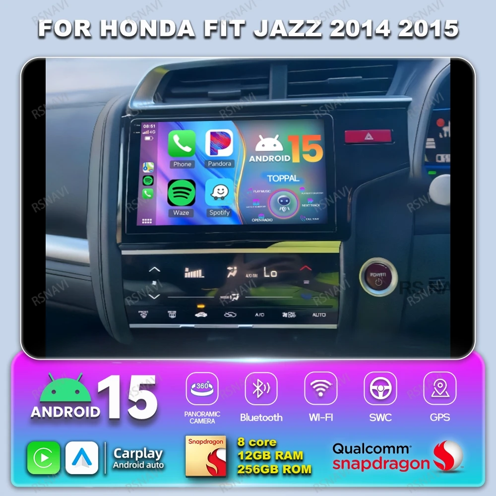 

Автомобильное радио Android 15 для HONDA FIT JAZZ 2014 2015, головное устройство Qualcomm 4G LTE 5G WIFI стерео DSP DVD мультимедиа авторадио QLED GPS