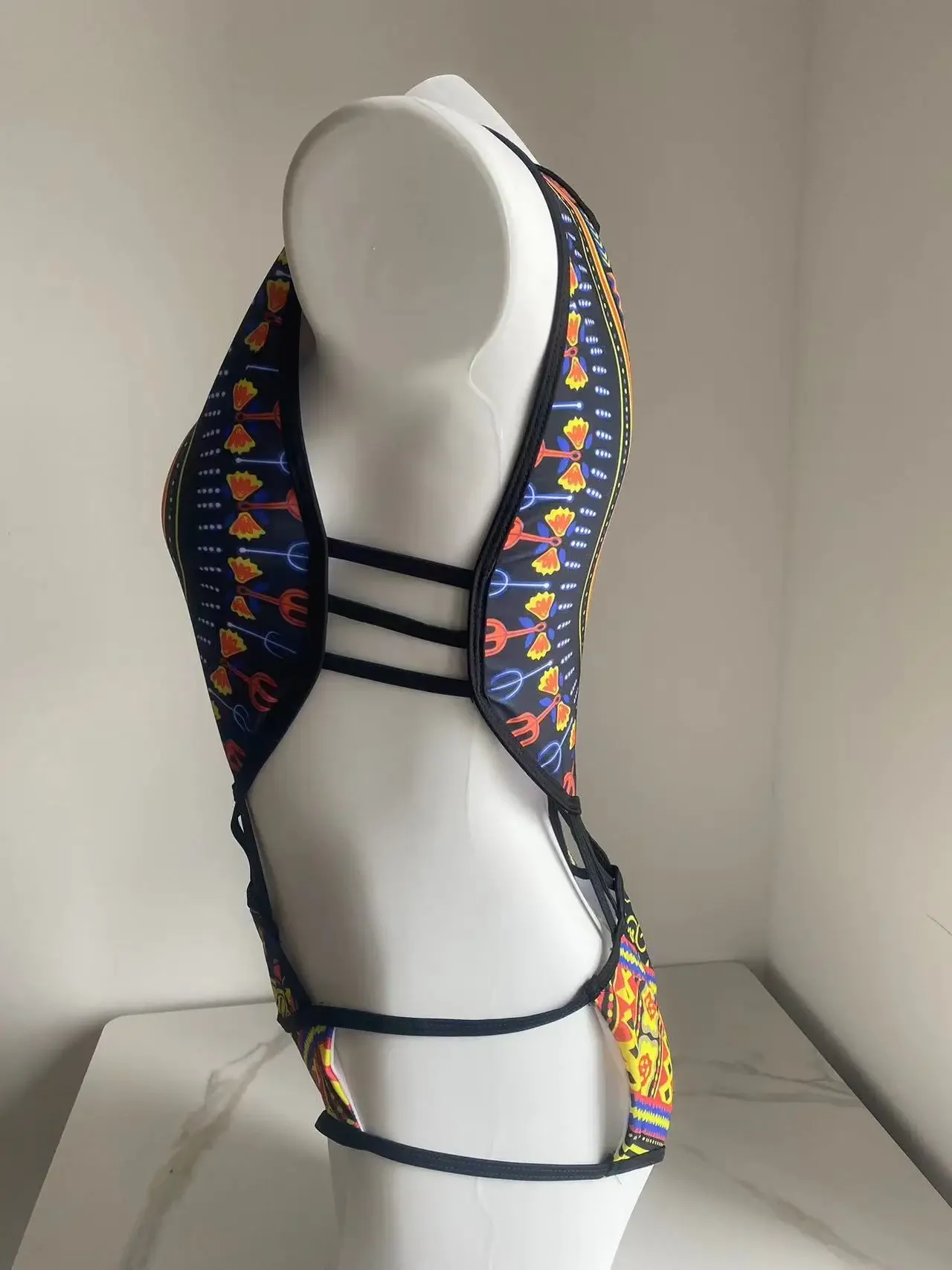 Damen bedruckter einteiliger Badeanzug Sommer ausgehöhlt Beach wear Bade bekleidung National Style Print Bikini Badeanzüge